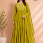 Olive Bloom Mull Chanderi Embroidered 3 Piece Suit Set (RT1226)