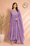 Lavender Grace Mull Chanderi Embroidered 3 Piece Suit Set (RT1225)