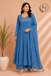 Bluebell Elegance Mull Chanderi Embroidered Anarkali Suit Set (RT1233)