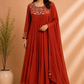 Rustic Cinnamon Mull Chanderi Embroidered Anarkali Suit Set (RT1235)