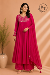 Magenta Muse Mull Chanderi Embroidered Anarkali Suit Set (RT1236)