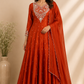 Rust Imperial Chinon Embroidered Anarkali Suit Set (RT1239)