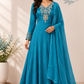 Ocean Blue Premium Chinon Embroidered Anarkali Suit Set (RT1241)