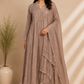 Mocha Mist Mull Chanderi Embroidered Anarkali Set (RT1245)