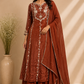 Rustic Cinnamon Chinon Embroidered Anarkali Suit Set (RT1248)