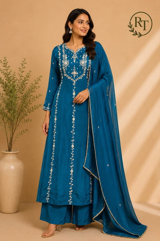 Royal Sapphire Chinon Embroidered Anarkali Suit Set (RT1247)