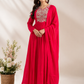 Crimson Royale Mull Chanderi Embroidered Anarkali Suit Set (RT1150)
