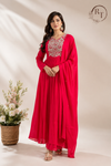 Crimson Royale Mull Chanderi Embroidered Anarkali Suit Set (RT1150)