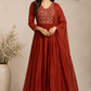Rust Ember Bloom Premium Mull Chanderi A-Line 3 Piece Suit Set (RT1154)