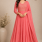 Coral Petal Glow Premium Mull Chanderi A-Line 3 Piece Suit Set (RT1157)