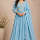 Serene Azure Premium Mull Chanderi A-Line 3 Piece Suit Set (RT1155)