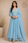 Serene Azure Premium Mull Chanderi A-Line 3 Piece Suit Set (RT1155)