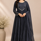 Starlit Charcoal Premium Mull Chanderi A-Line 3 Piece Suit Set (RT1160)