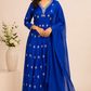 Royal Blue Embroidered Chinon Anarkali Suit Set (RT1168)