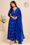 Royal Blue Embroidered Chinon Anarkali Suit Set (RT1168)