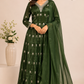 Olive Green Embroidered Chinon Anarkali Suit Set (RT1169)