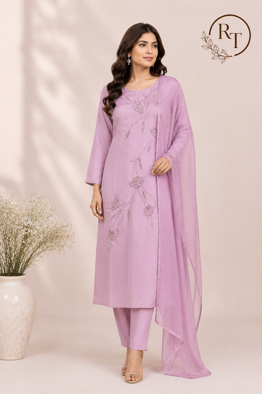 Rose Mist Embroidered Suit Set (RT1042)