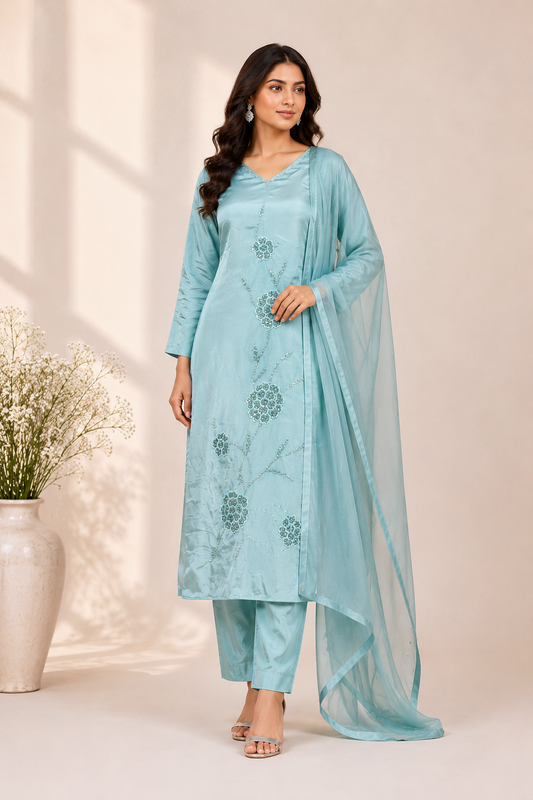 Aqua Blossom Chinon A-Line Suit Set (RT1043)