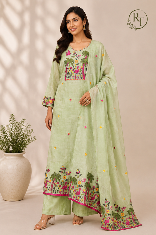 Mint Tropicana Jamdani Suit Set (RT1056)