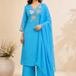 Azure Bloom Cotton Elegance – 3 Piece Straight Kurta Set (RT1058)