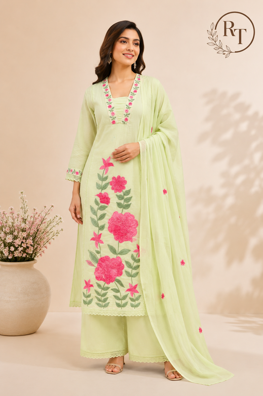 Celadon Floral Grace – Mull Cotton 3 Piece Set (RT1068)
