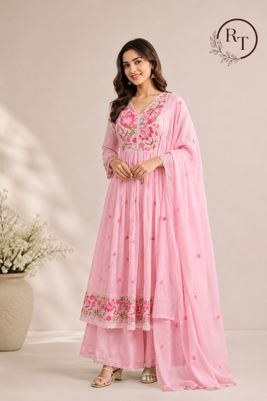 Rosewood Charm Mull Cotton Anarkali Set (RT1064)