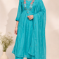 Turquoise Bloom Pure Mull Cotton Embroidered Suit Set (RT1074)