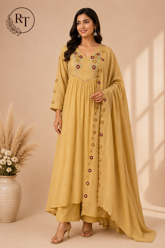 Sand Glow Empire Cut Mull Cotton Set (RT1084)
