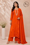 Orange Aura Chinon A-Line Anarkali Set (RT1089)