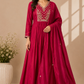 Pink Amora Poly Mull Chanderi Embroidered Anarkali Suit Set (RT1096)