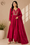 Pink Amora Poly Mull Chanderi Embroidered Anarkali Suit Set (RT1096)