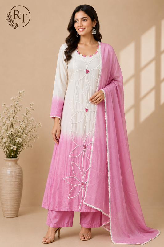 Rosy Pearl Dola Silk Embroidered Suit Set (RT1098)