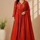 Coral Blossom Mull Cotton Embroidered Empire Cut Suit Set (RT1099)