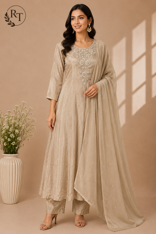 Golden Grace Chinon Embroidered Anarkali Suit Set (RT1102)