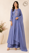 Periwinkle Poetry – Poly Mull Chanderi A-Line Suit Set (RT1118)