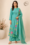 Lagoon Bloom – Poly Mull Chanderi 3 Piece Suit Set (RT1120)