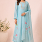 Sky Blossom – Poly Mull Chanderi A-Line Suit Set (RT1117)