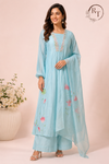 Sky Blossom – Poly Mull Chanderi A-Line Suit Set (RT1117)