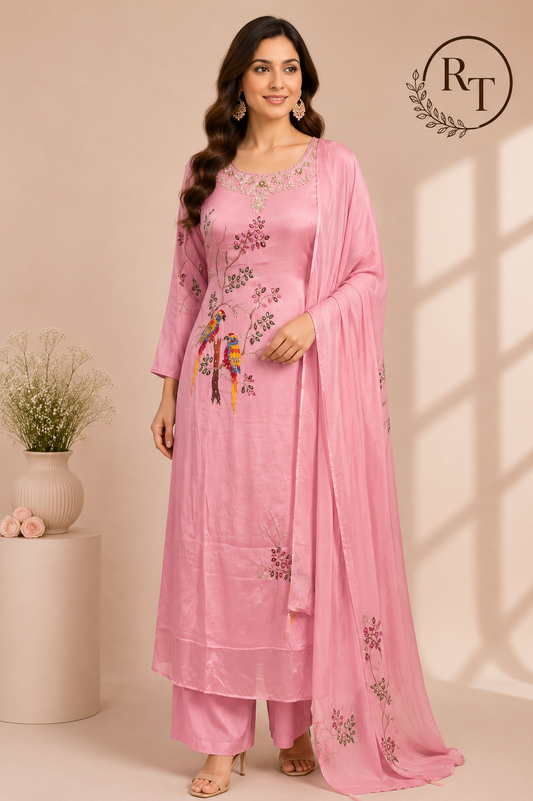 Blush Melody – Premium Chinon A-Line Suit Set (RT1113)
