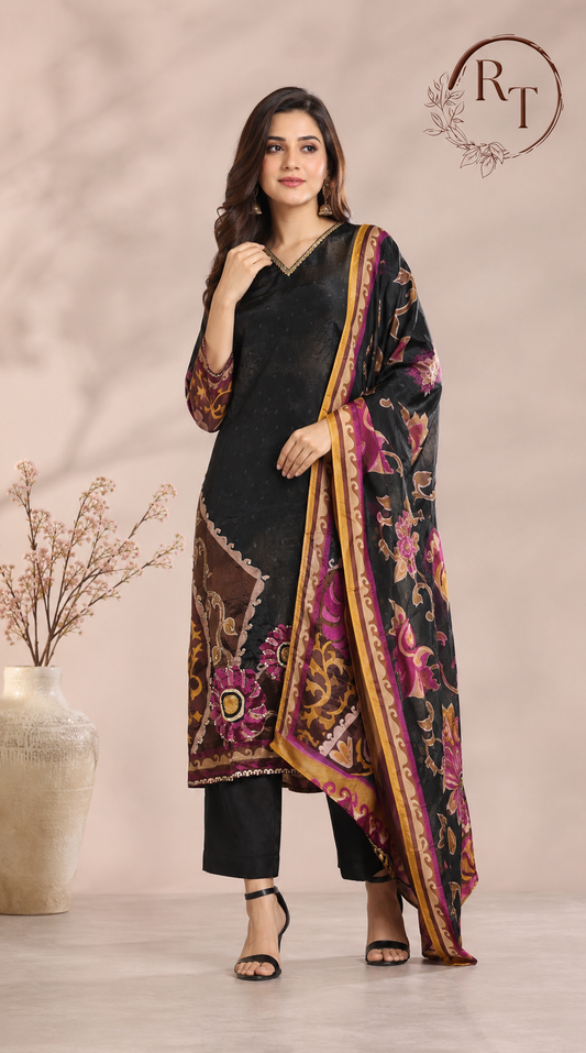 Black Opulence Butter Crepe Suit Set (RT1029)