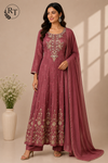 Vintage Rose Royale – Premium Chinon Anarkali 3 Piece Suit Set (RT1134)