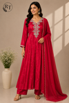 Cherry Red – Premium Chinon Anarkali Suit Set (RT1137)