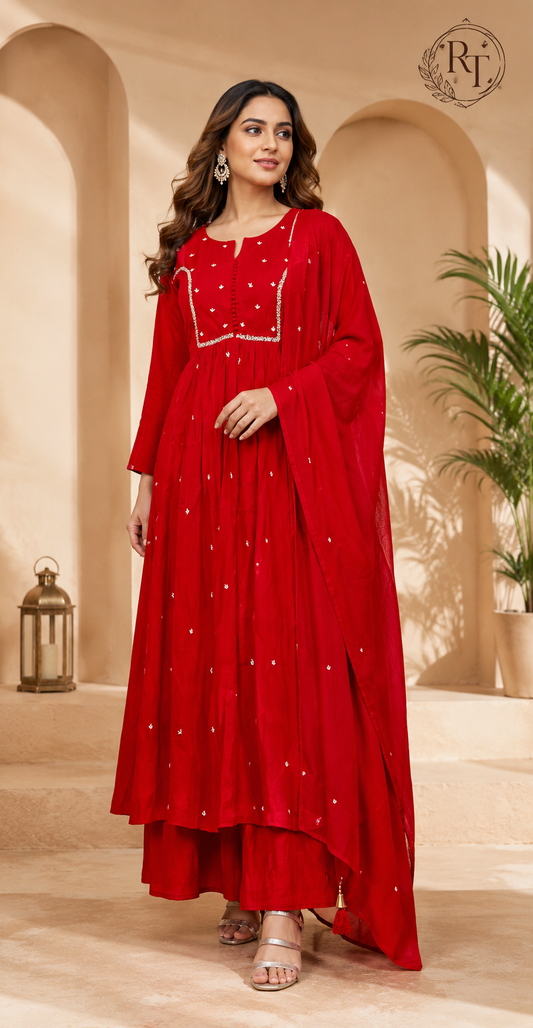 Scarlet Charm Mull Chanderi Suit Set (RT1023)