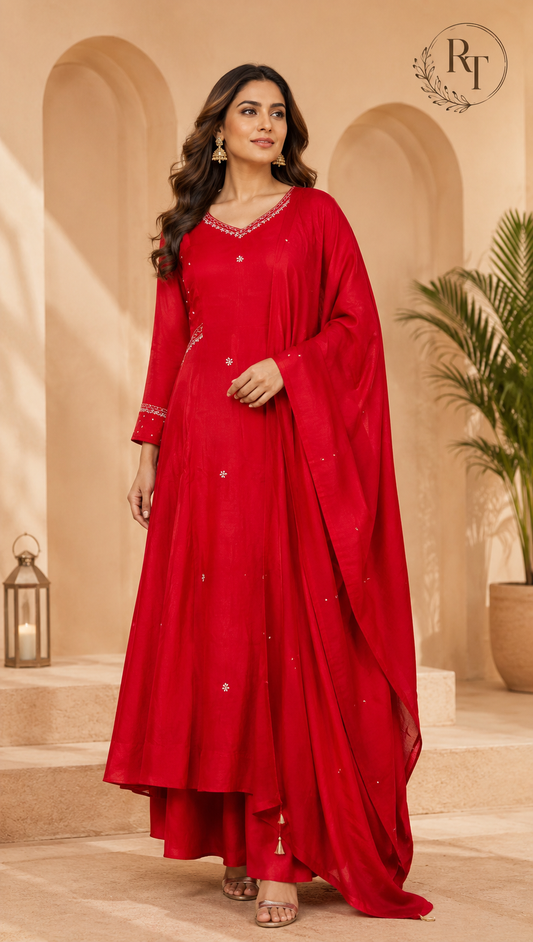 Tangerine Bloom Mull Chanderi Suit Set (RT1022)