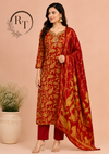 Royal Scarlet Paisley Print Butter Crepe Suit Set (RT2026)