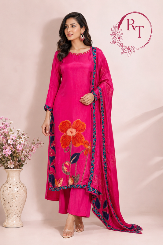 Bloomscape Pink Butter Crepe Suit Set (RT1045)