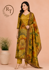 Olive Bloom Butter Crepe Printed Kurta Set (RT1047)