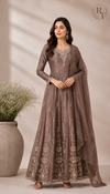 Mocha Rose Chinon Embroidered Anarkali Suit Set (RT1034)