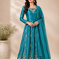 Teal Elegance Chinon Embroidered Anarkali Suit Set  (RT1035)