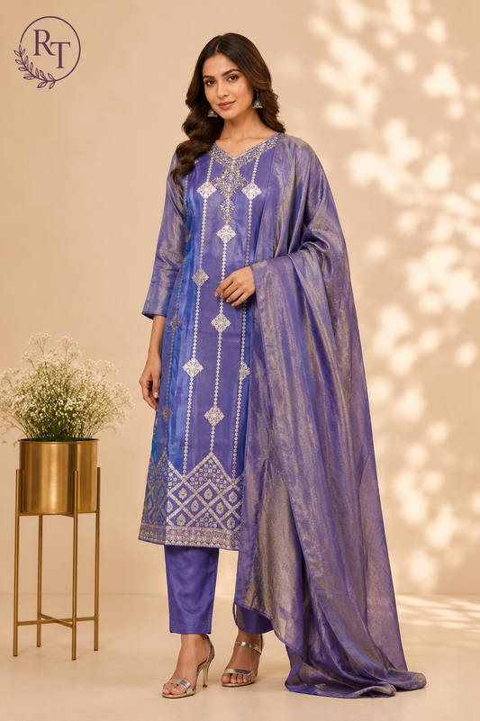 Lavender Purple Shimmer Straight Cut Suit Set (RT2015)
